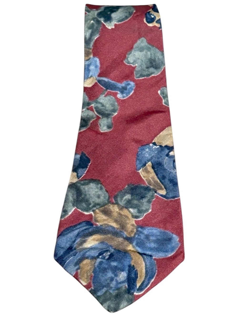 Vintage Christian Dior Monsieur Silk Tie Burgundy Blue Floral USA Made 1980s